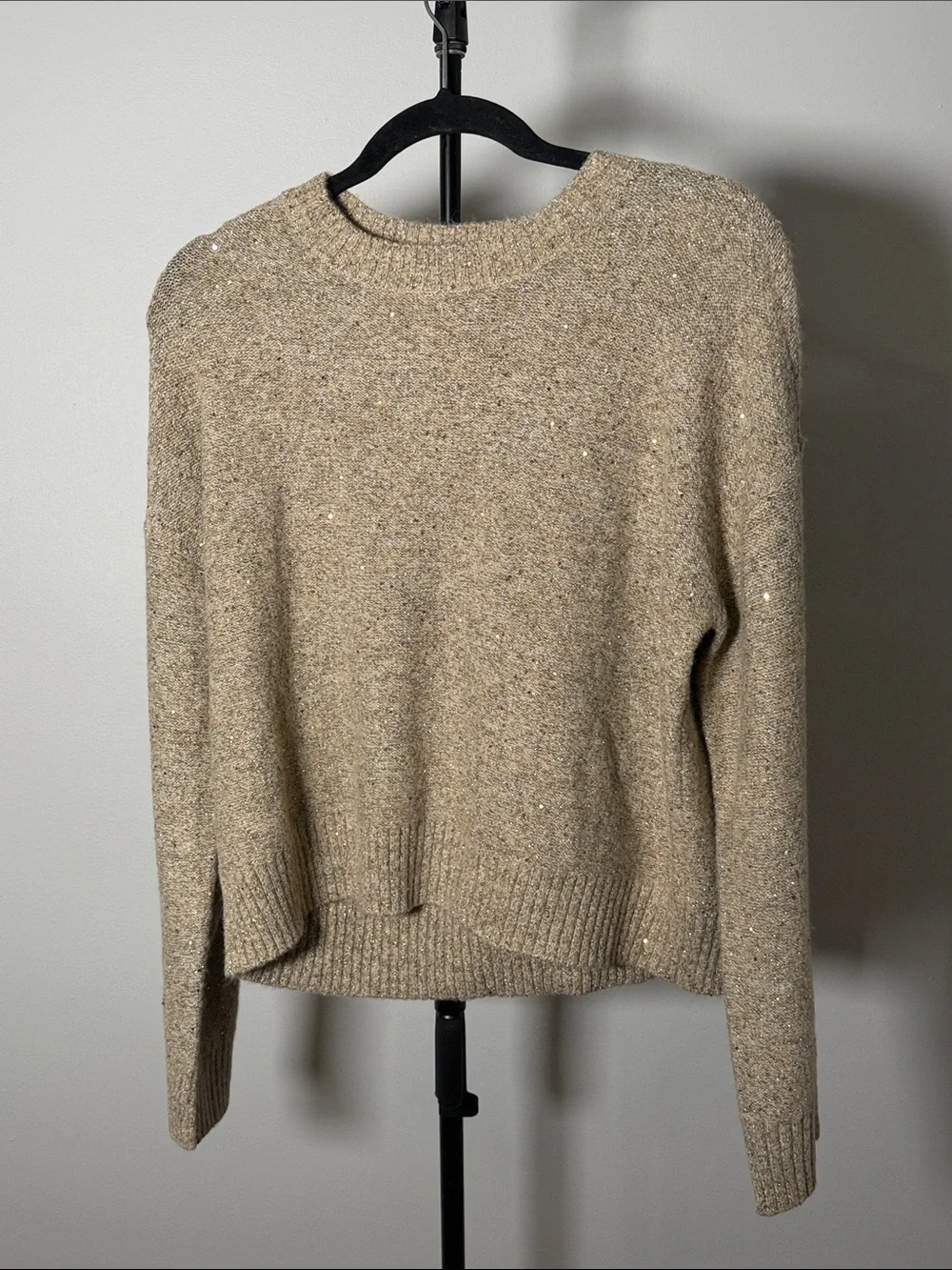 NWOT Loft Women’s Shimmer Relaxed Everyday Sweater Beachside Khaki Heather Small - Picture 4 of 7